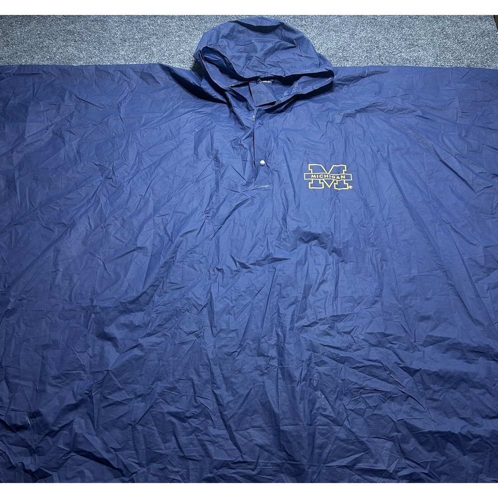 Vintage Michigan Wolverines Rain Poncho Navy Blue Hooded 52x80 Block M Stadium